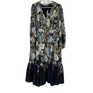 Melonie T Womens Tiered Satin Maxi Dress 22W Floral Smocked Romantic‎ Button Up